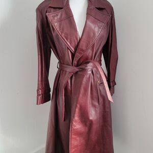 Vintage Etienne Aigner Bergundy Leather Long Coat